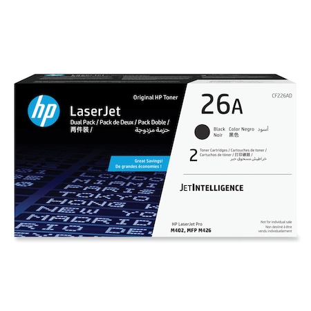 Hp 26A, CF226A Black Original LaserJet Toner Cartridge, PK2, 2PK CF226AD